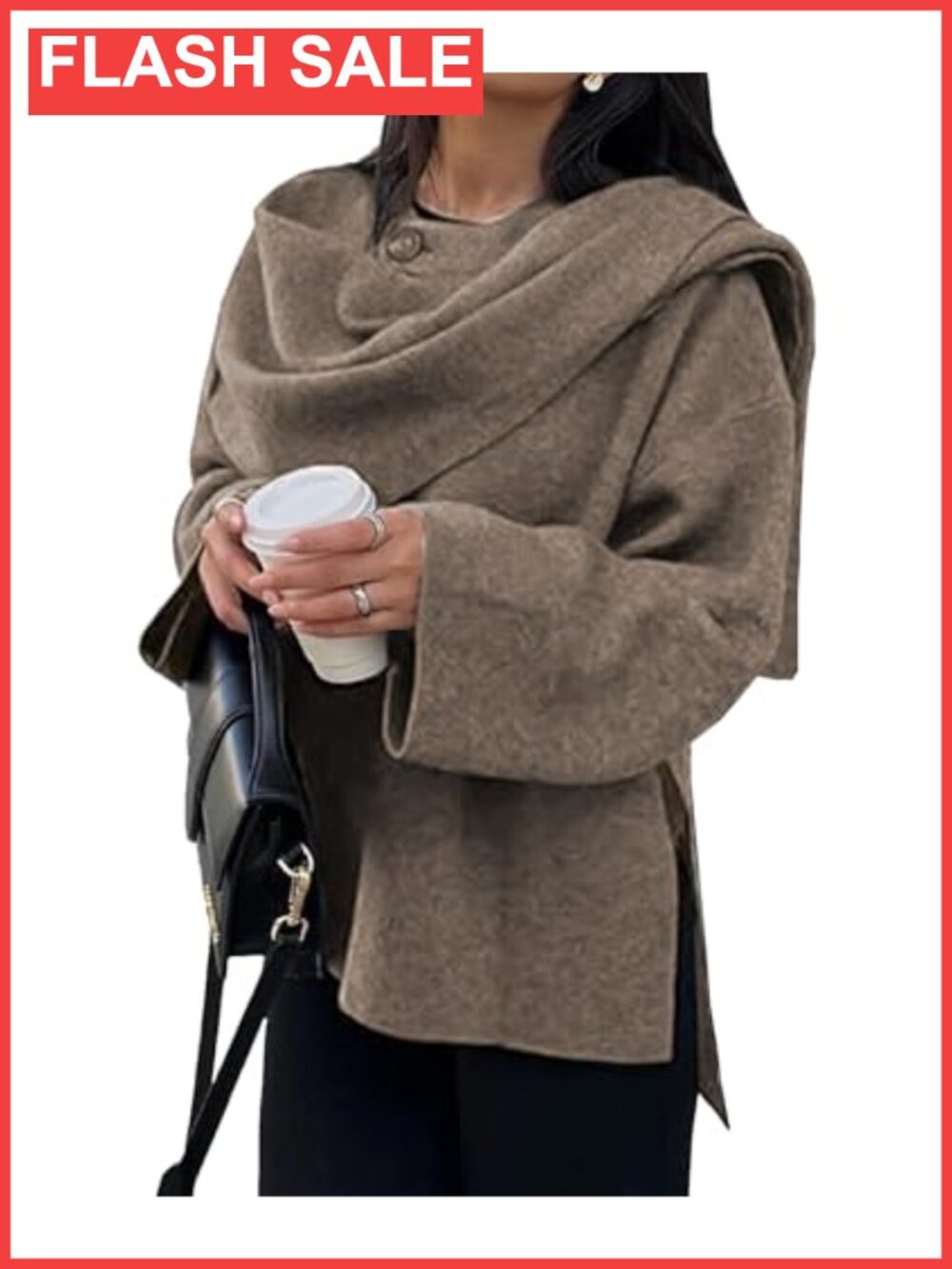 Wool Blend Oversized Scarf Jacket One-Button Coat